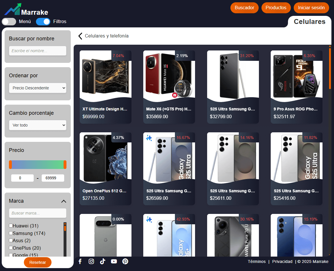 filtros en subcategoría de Marrake